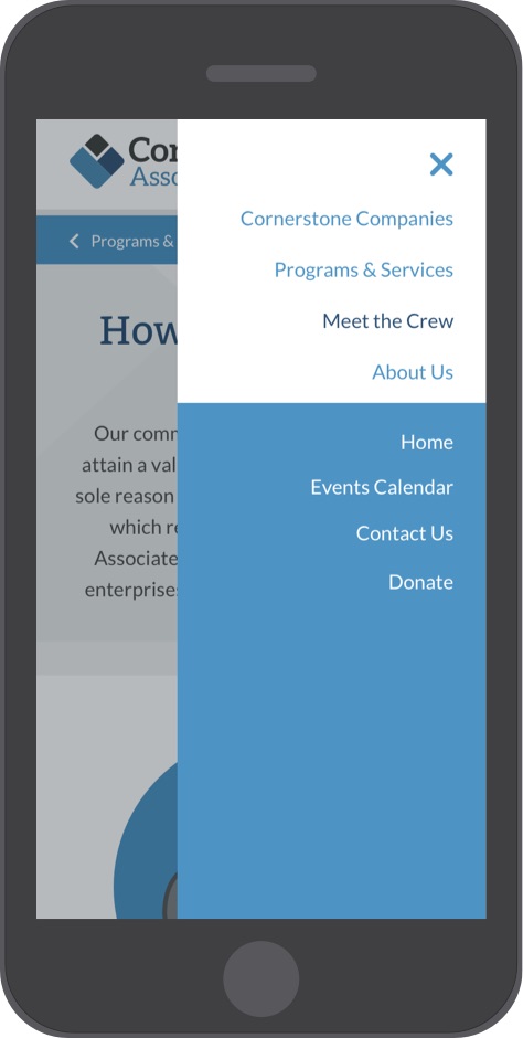 Cornerstone Associates website menu on mobile